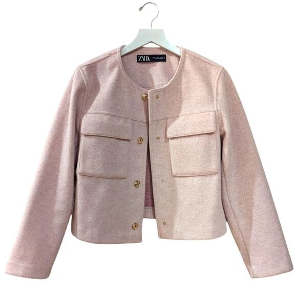 Zara Stockholm Spring Jacket Women's S Soft Pink & Gold Buttons - Picture 3 of 8